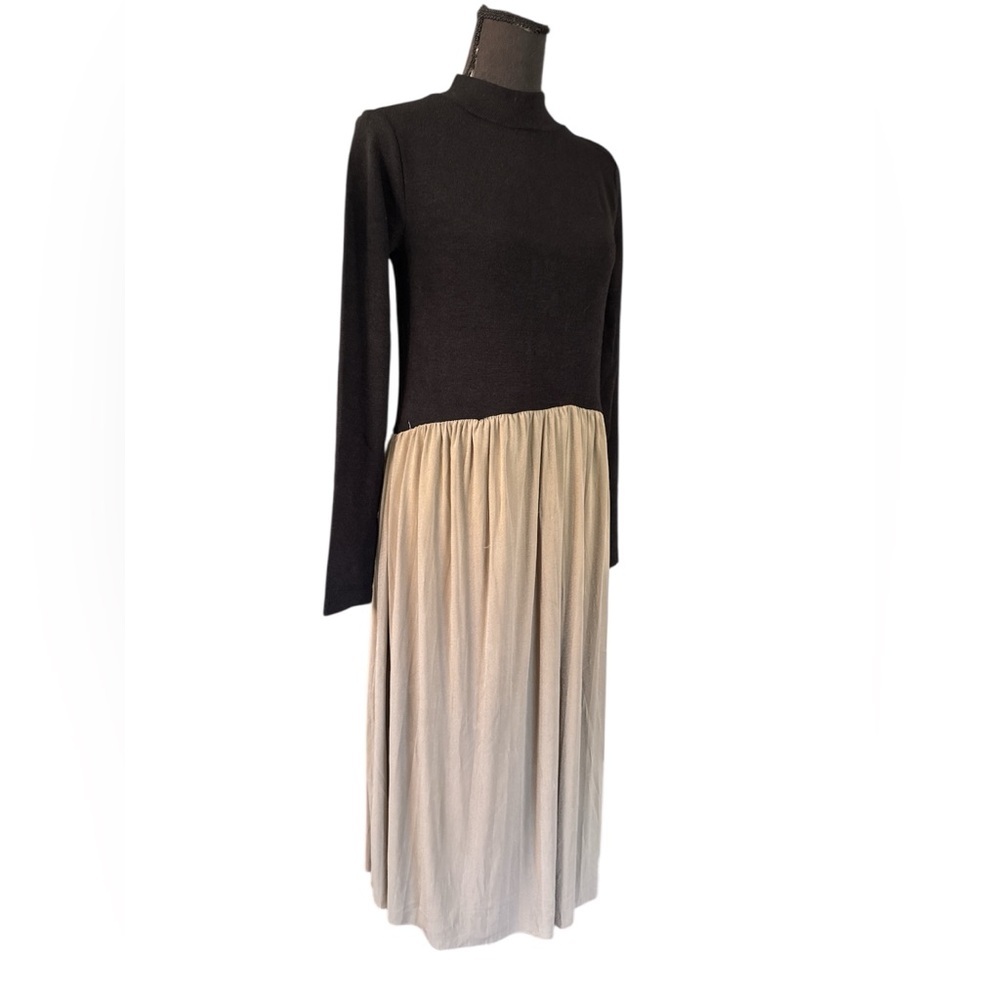 Zara Black and Cream Long Sleeve Dress, Size L - Picture 3 of 8